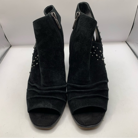 Vince Camuto Suede Peep Toe Heeled Sandals Machinie Black True Suede SZ 6.5 - Picture 6 of 9